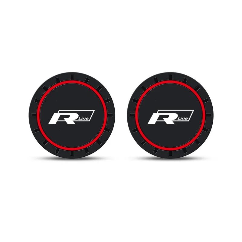 

2025 Hot New 2PCS Rline Logo PVC Silicone Car Coaster Water Cup Slot Non-Slip Pad Drink Mat For Volkswagen VW Golf 7 Golf 6 Polo