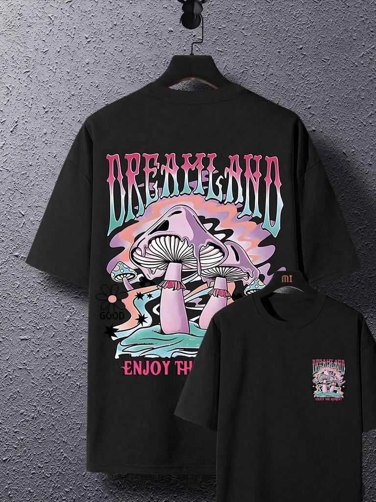 Mushroom Men Women Unisex Cotton T-shirt Luxury Brand Big Size Top Casual Short Sleeve Streetwear Classic Back Print Tee S-4XL