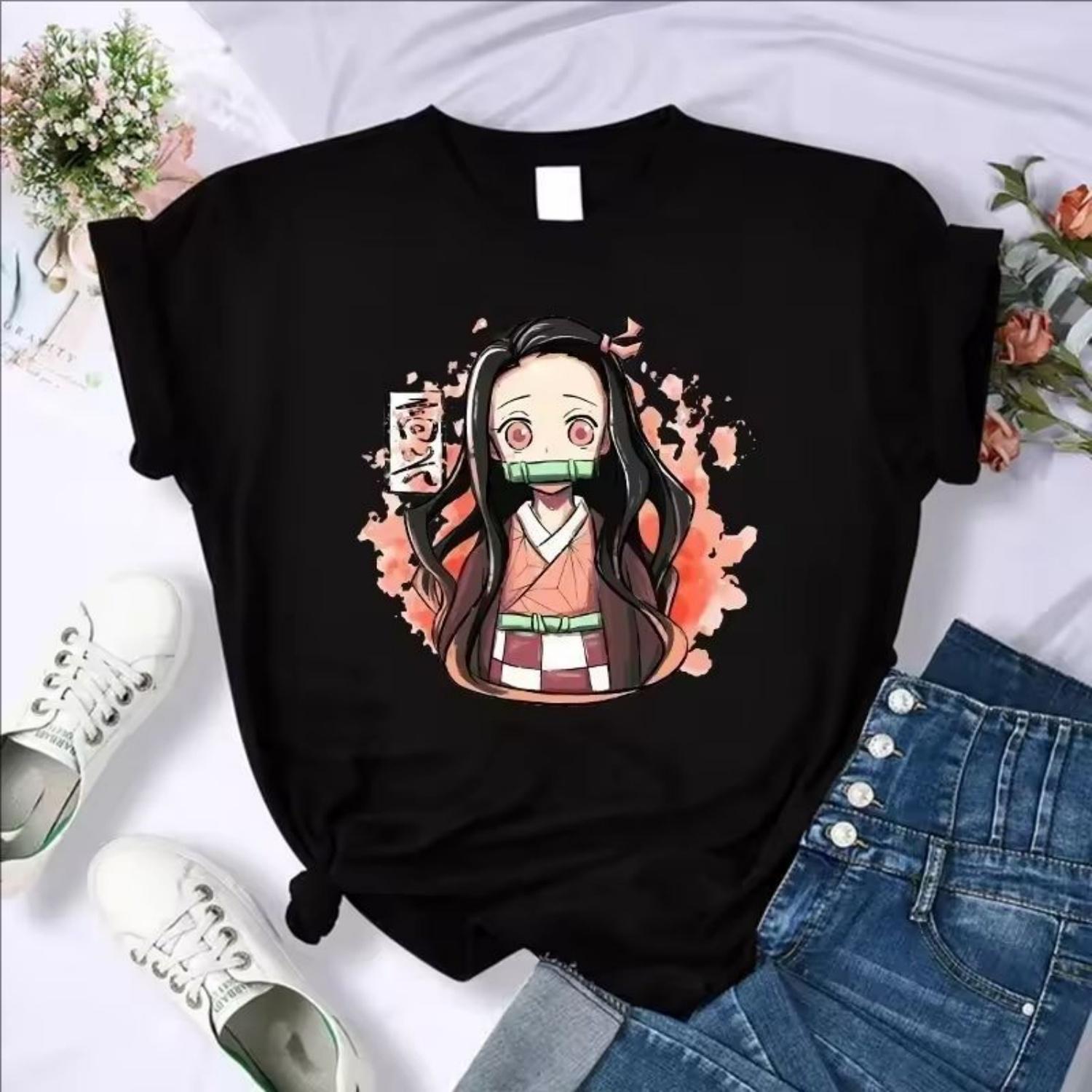 

Футболка Demon Slayer Женская Kimetsu No Yaiba Nezuko Футболка Женская Tanjirou Kamado Графическая Футболка Японское Аниме Манга Футболка S чёрный