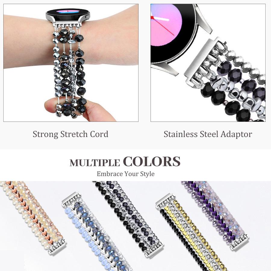 Elegante Cinturino Smartwatch in Cristallo di Agata Nera per Samsung 20/22mm