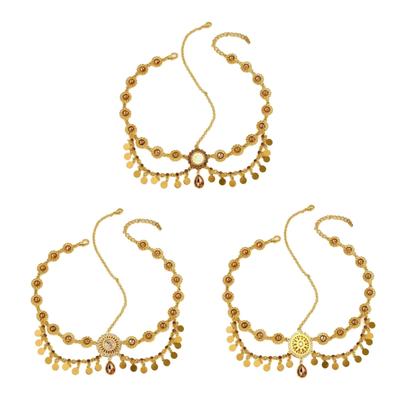 Indian Bridal Head Chain Gold Color Coin Tassels Rhinestones Headdress for Women Wedding Accessories Casual Wear