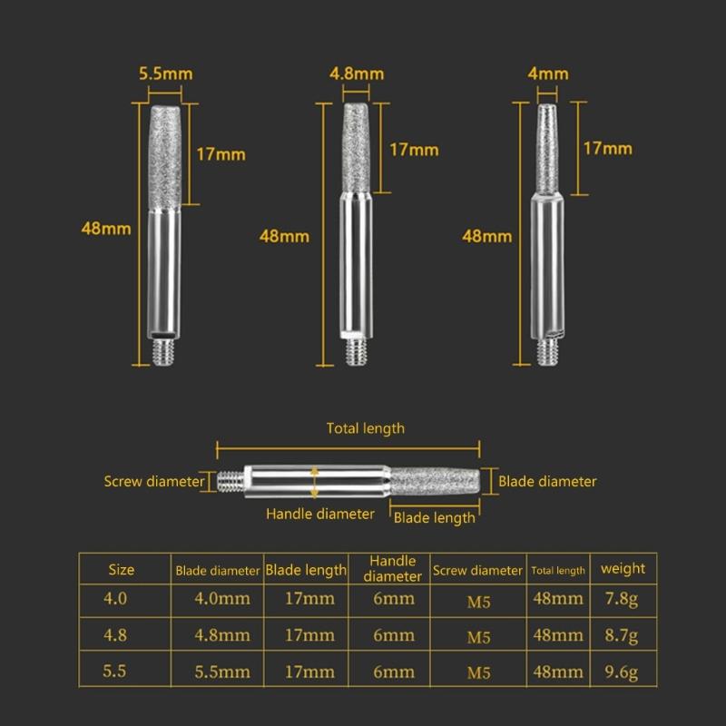 5 peças de pedra de afiar motosserra, afiador de motosserra, ferramenta de moagem de diamante com cabeças de moagem de chave 4mm/4,8mm/5,5mm