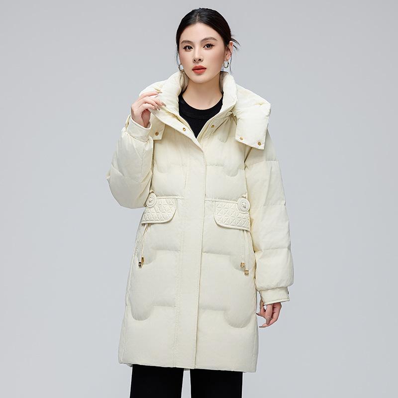 Mid-length down jacket for women new winter fashion hooded thickened warm white duck down jacket for women