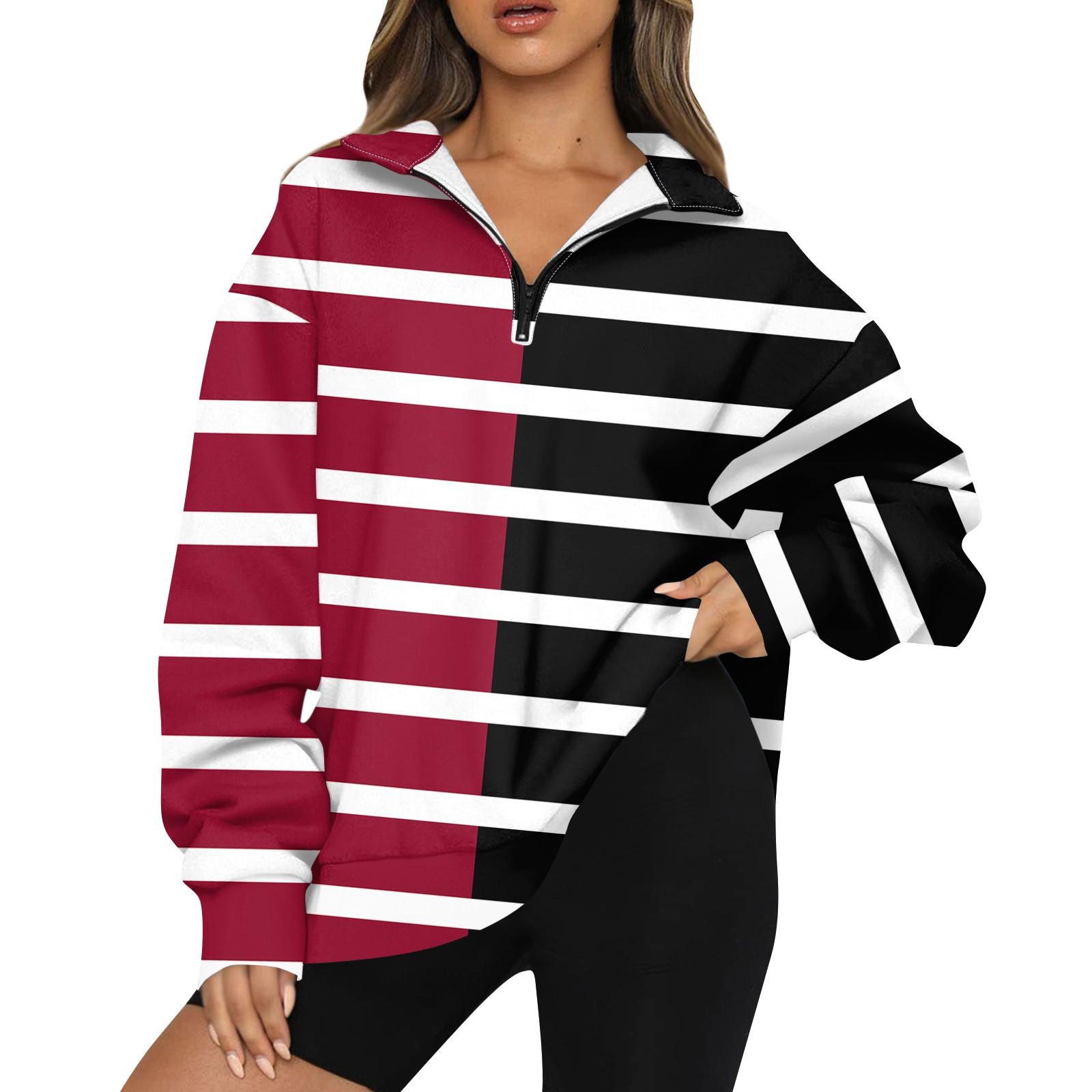 Женская модная толстовка с длинным рукавом и принтом в полоску с отворотом на молнии M 2100₽