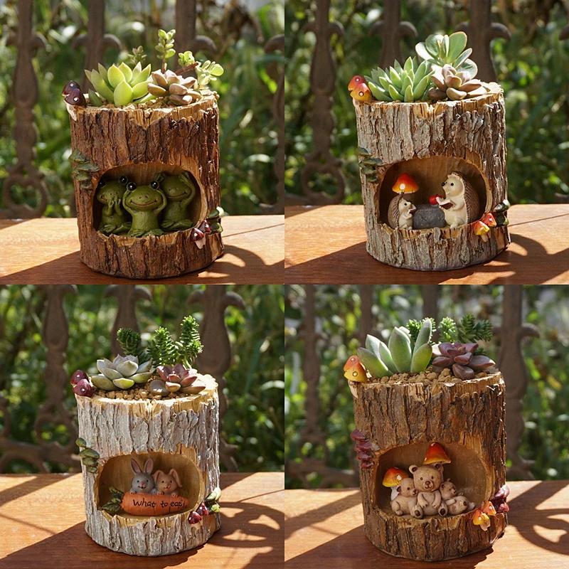 Creative Tree House Animals Flower Pots for Succulents Plants Decorative Planters Fairy Garden Container Home Desktop Decoration