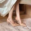 High heels women's stiletto sandals widened summer sexy pointed head bag head sandals women's bow gentle temperament