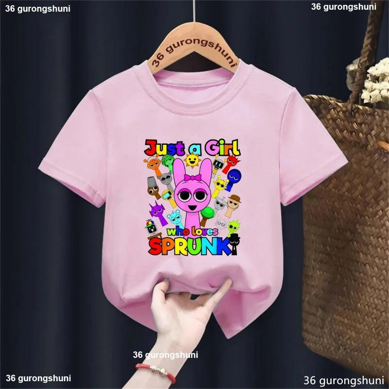 2025 Just A Girls Who Loves Sprunki Graphic Printed Tshirt Girls/Boys Funny Birthday Party T-Shirt Summer Solid T Shirt Top