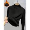 Solid Color Mock Neck Fleece Sweater, Elegant Long Sleeve Thermal Pullover Sweater, Women's Clothing
