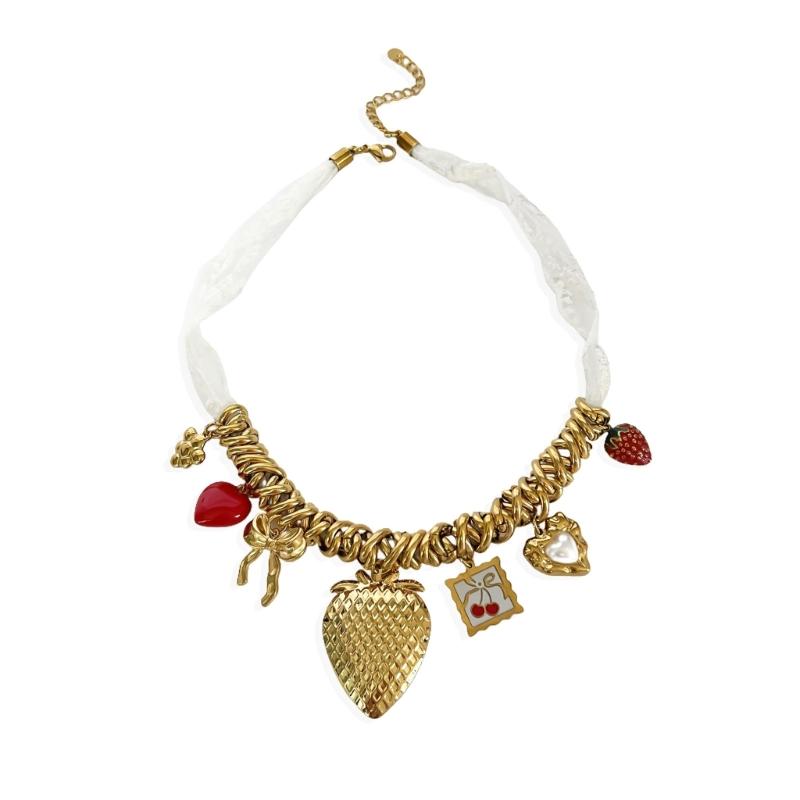Stylish Pendant Chain Necklace Adorned With Strawberry Cherry And Bowknot Pendant Trendy Dainty Jewelry For Daily Wear 1