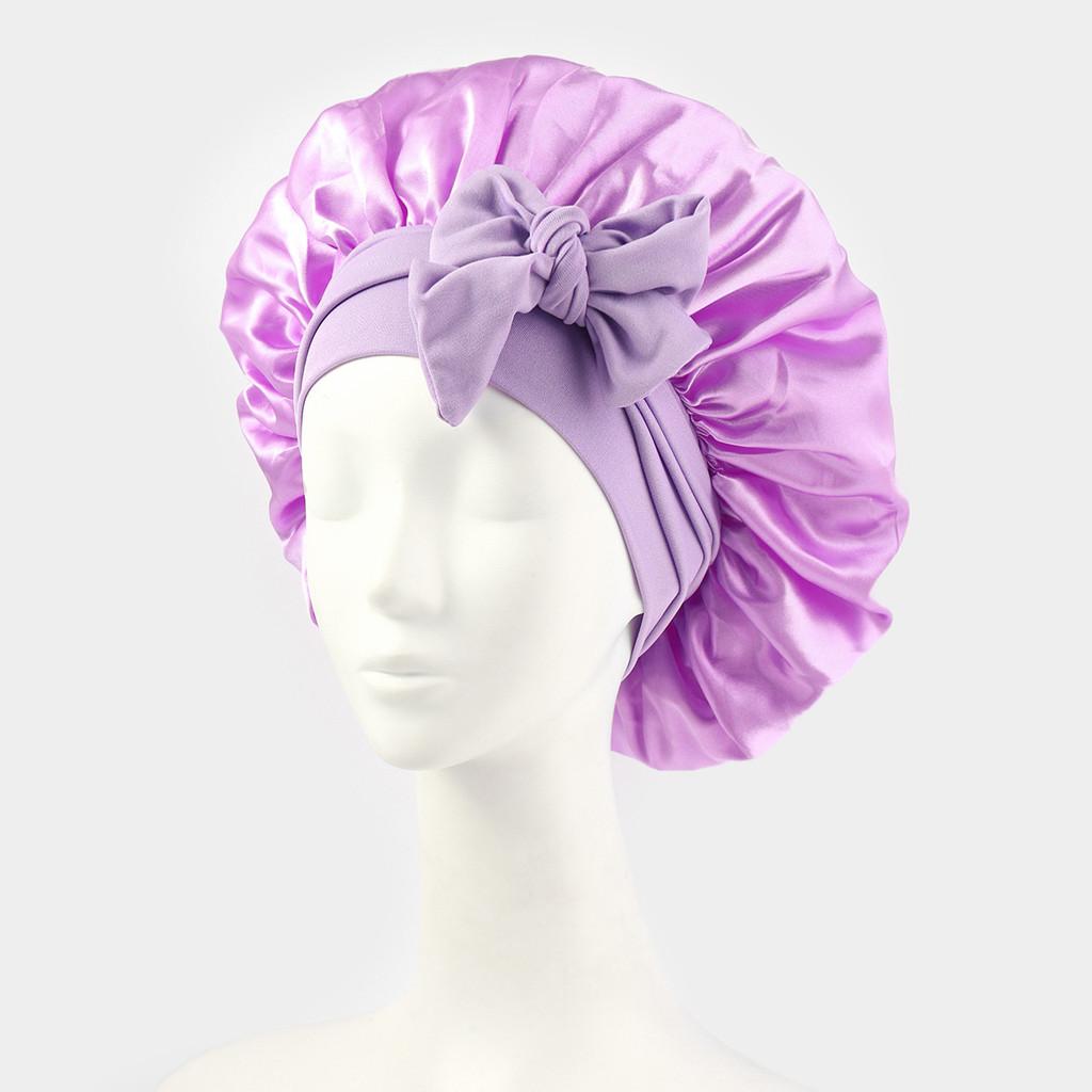 Bonnet de Nuit en Satin pour Femmes avec Nœud Papillon Lien Réglable Soin des Cheveux Bonnet de Nuit Doux en Soie