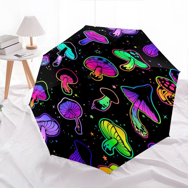 Mushroom Rainbow- Automatic umbrella, Four Seasons Portable Folding Umbrella, Suitable for Men and Women, Travel, Daily Compact Umbrella, Ou