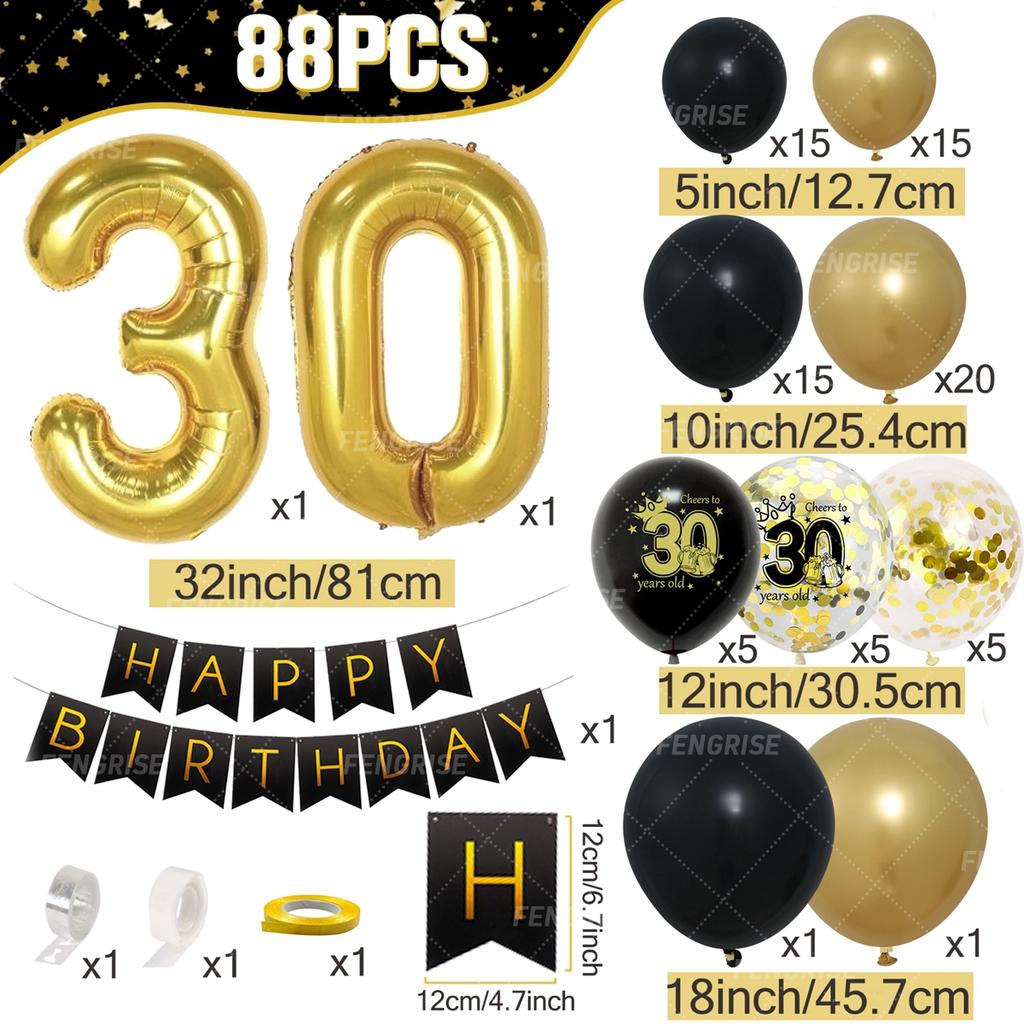 Black Gold Balloon Garland Arch Kit Happy 18 30 40 50 Year Old Birthday Party Decor Adults Anniversary Confetti Latex Balloon