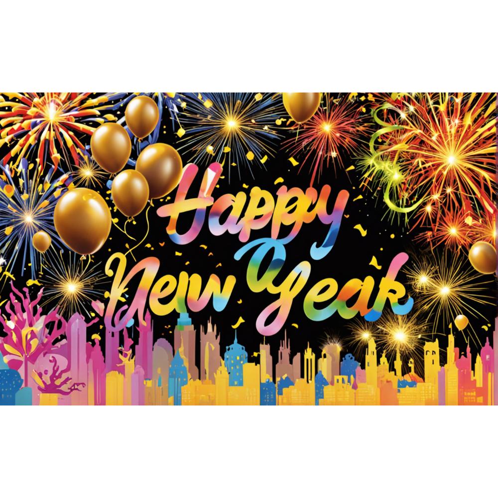 2025 New Year Party Background Fabric Colorful City Fireworks Banner Home 2025 New Year's Party Decoration Banner Hanging Cloth