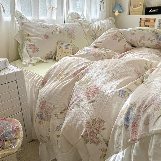 

Class A maternal and infant grade bubble cotton edge printing washed 4pcs set washed cotton sheets student dormitory 3pcs set 1.2 Sheet3pcs quilt 1.5*2m