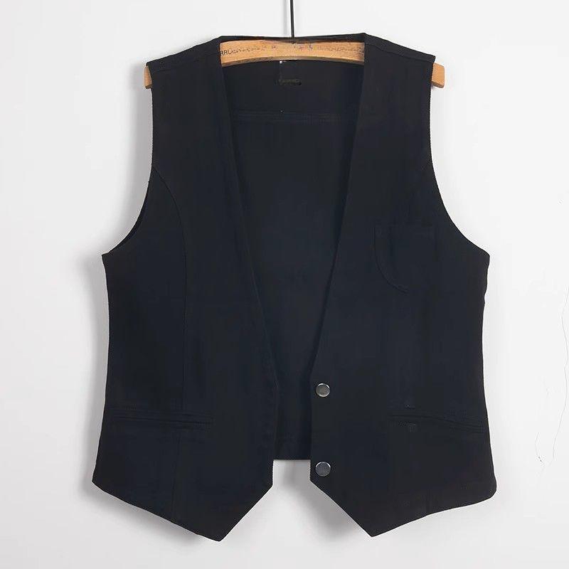 Women's Short   Denim Vest  Spring   Slim Sleeveless Jacket Vest Single-breasted Solid Color Top