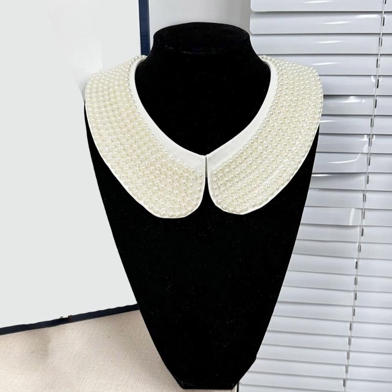 White Beaded Collar Elegant Detachable Sweater Collar Fashionable Women Collar for Event and Daily Wear