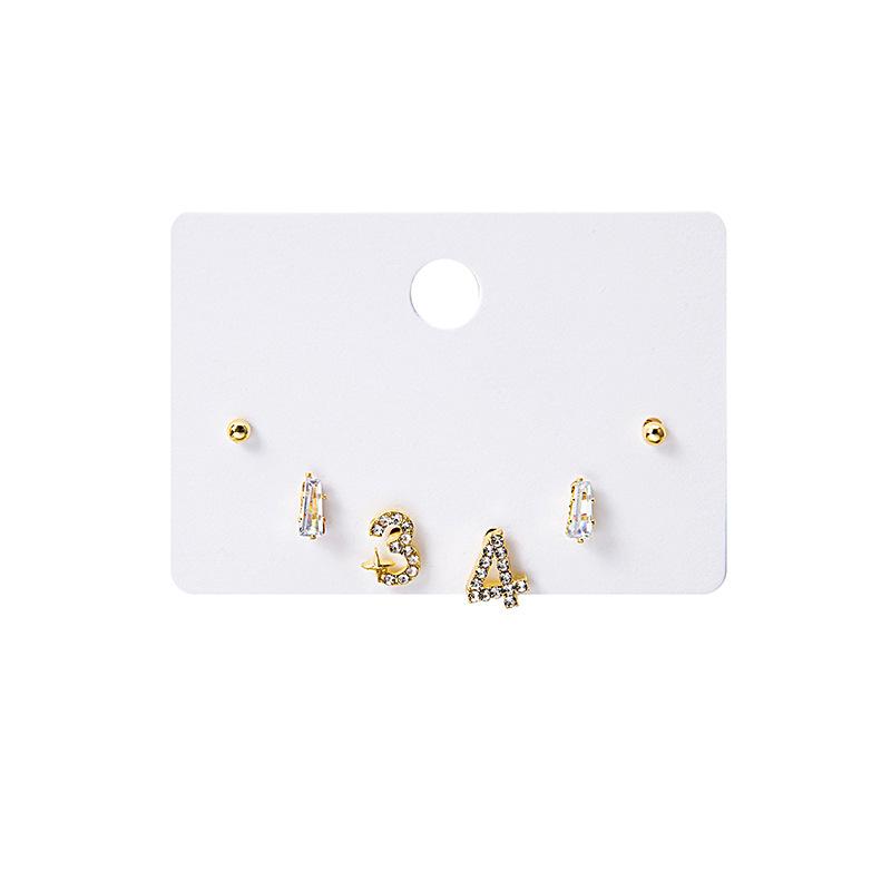 Three Pairs Of Small Stud Earrings, A Combination Of Exquisite, Small And Cute Diamond-Encrusted Digital Confession 1314 Romantic Earrings