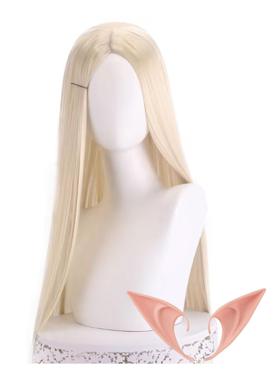 

MORYTRADE Парик Эльфийские Уши Набор Косплей Длинный Прямой Парик Костюм Хэллоуин Слоновая Кость 3 предмета слоновая кость