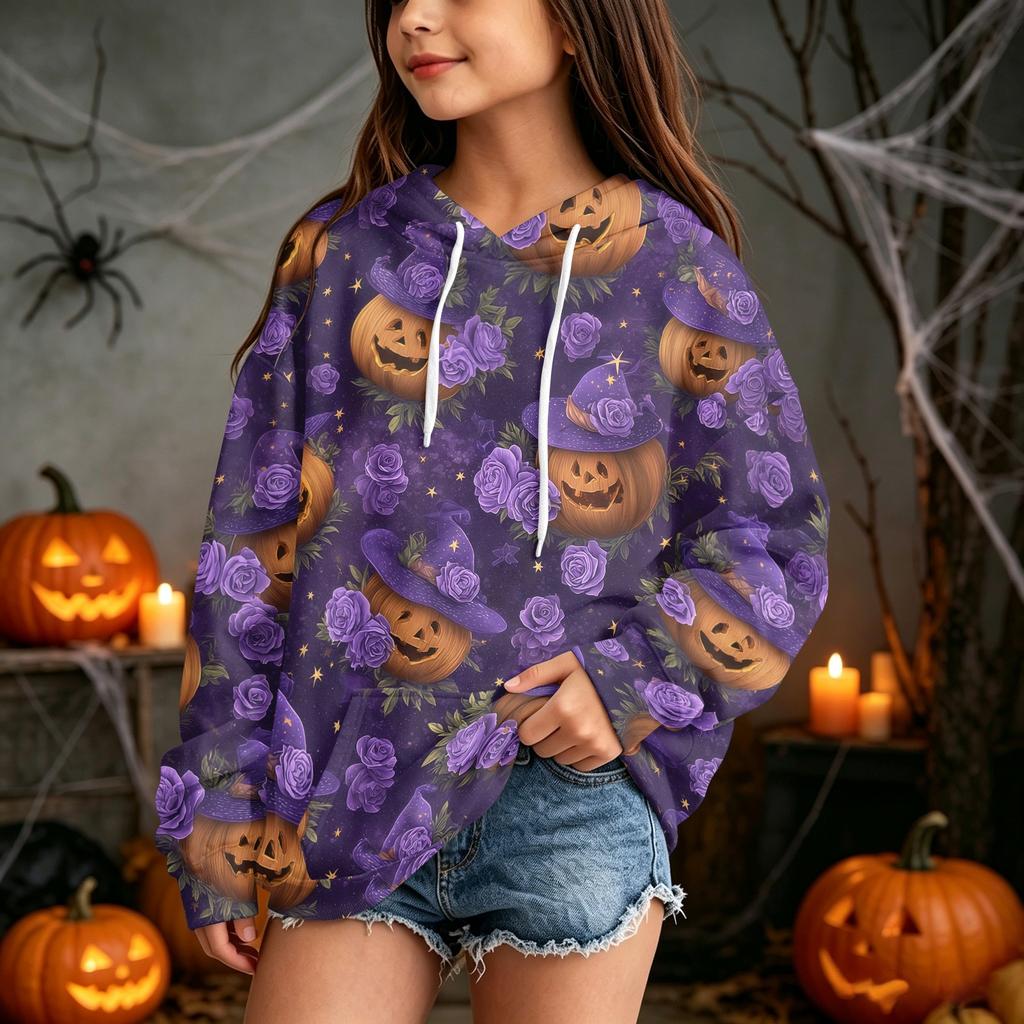 Kids Casual Halloween Print Hoodie for Holiday and Everyday Wear