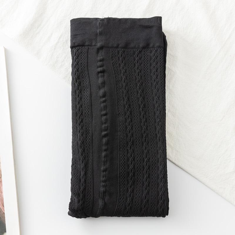 Grey See-through Cable Knit Leggings for Women - Spring & Autumn Thin Style Pantyhose That Stay Up