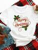 (Asian Size) merry Christmas new year o-neck Women's Top T Clothing Print bow style trend Short Sleeve T-shirts Fashion holiday Graphic Tee