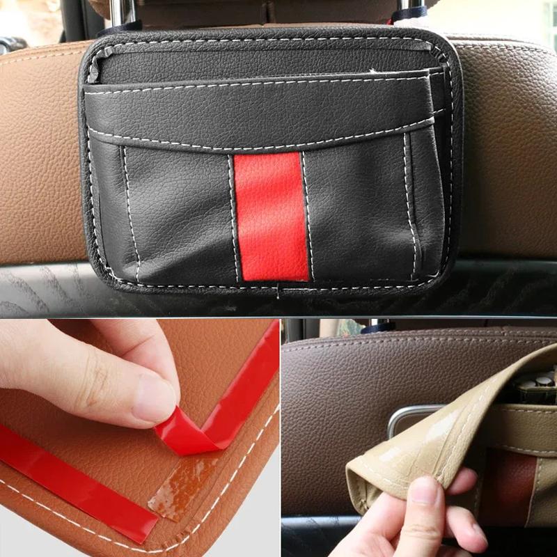Self Adhesive Car Storage Pocket Sticky Organizer Bag Seat Back Side Door Leather Stowing Tidying Kit for Phone Purse Card