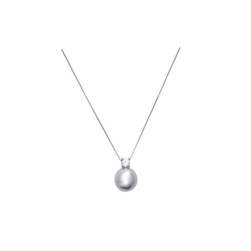 Xiao Xiangfeng Pearl Earrings & Zircon Pendant Necklace Set for Women - Hemp Gray, White, 5A Grade