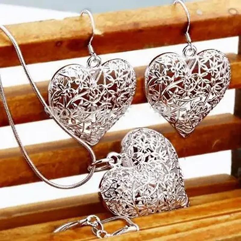 Charms Wedding 925 Silver Jewelry Fashion Pretty Pendant Necklace Earring Women Party Set TOP Quality Stamped