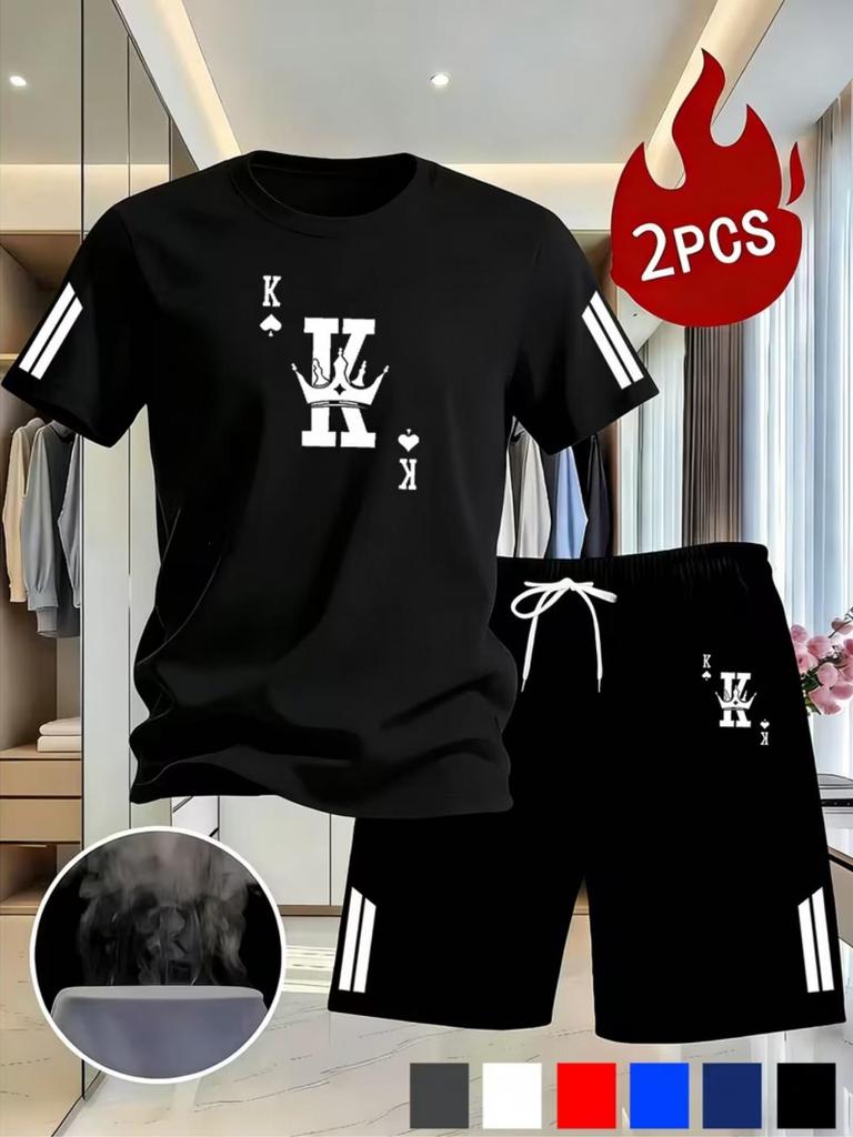 Herren Sommer Netz Poker Karten Druck T-Shirt & Shorts Set