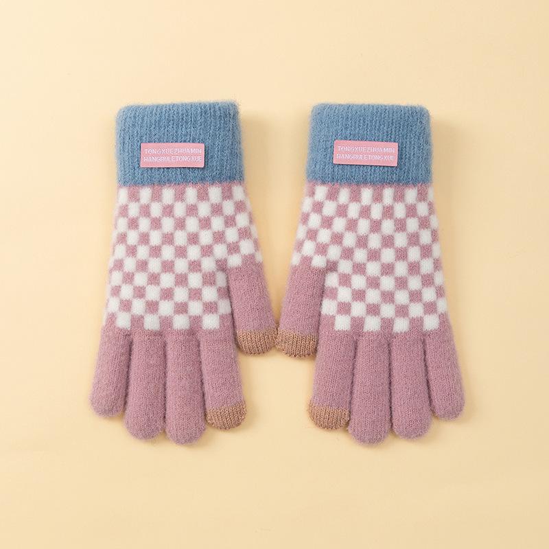 Winter Women's Warm Gloves Knitted Yarn Outdoor Sports Cycling Windproof Five Finger Touch Screen Gloves