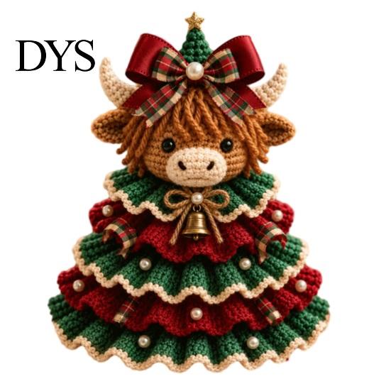 DIY Yarn Knitting Projects Animal Christmas Tree Crochet Kit, Highland Cow Cute Handmade Gift Idea for Family Dachshund Cat Crafting Kit Beginners,