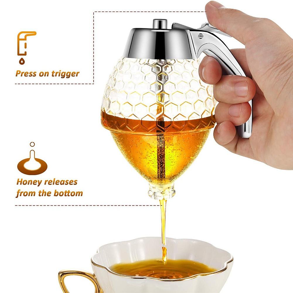 1pack Honey Dispenser No Drip Acrylic with Stand Honey Container Coffee Syrup Dispenser Honey Jar Container Kitchen Accessories