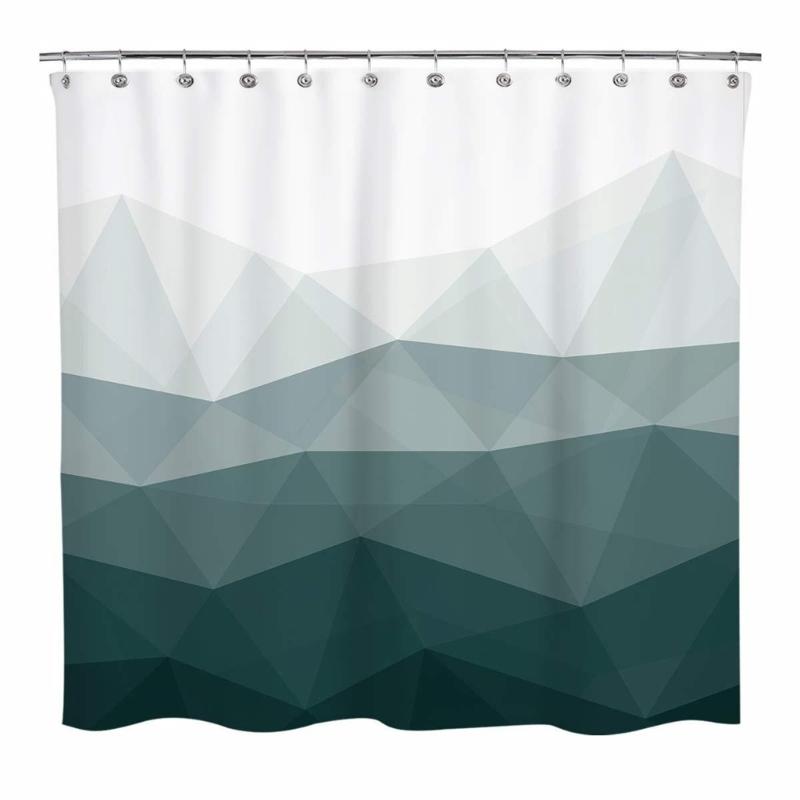 Quick Install Bathroom Curtain with 12pcs Hook Geometric Print Fabric Waterproof Shower Curtain 70.87x70.87Inches