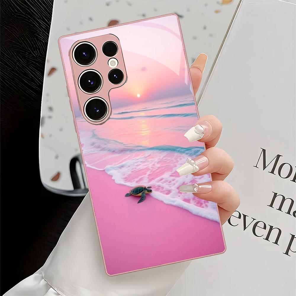 Turtle Seaside Glass Phone Case Suitable for Samsung Galaxy S26 S25 S24 S23 S22 S20 FE/Ultra/Plus Shock resistant Rear Cover