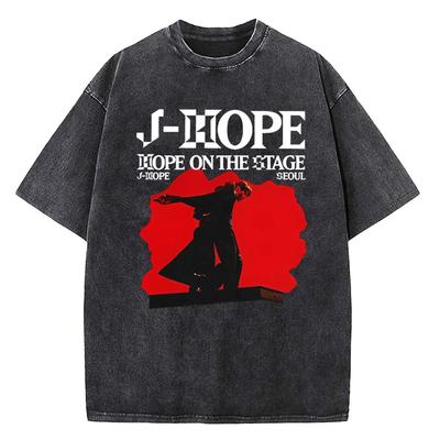 Vintage Washed JHope Hope On The Stage Tour T Shirt Summer Korean Funny T Shirts 2024 Cotton Harajuku Tee Shirt Man Loose Tops