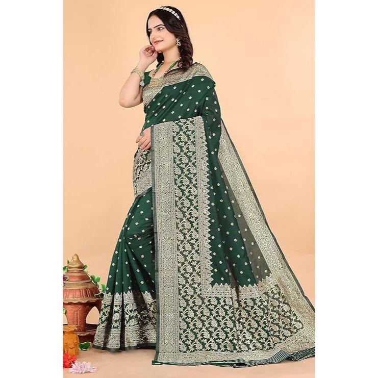 

Женское тканое жаккардовое шелковое сари Banarasi с несшитой блузкой