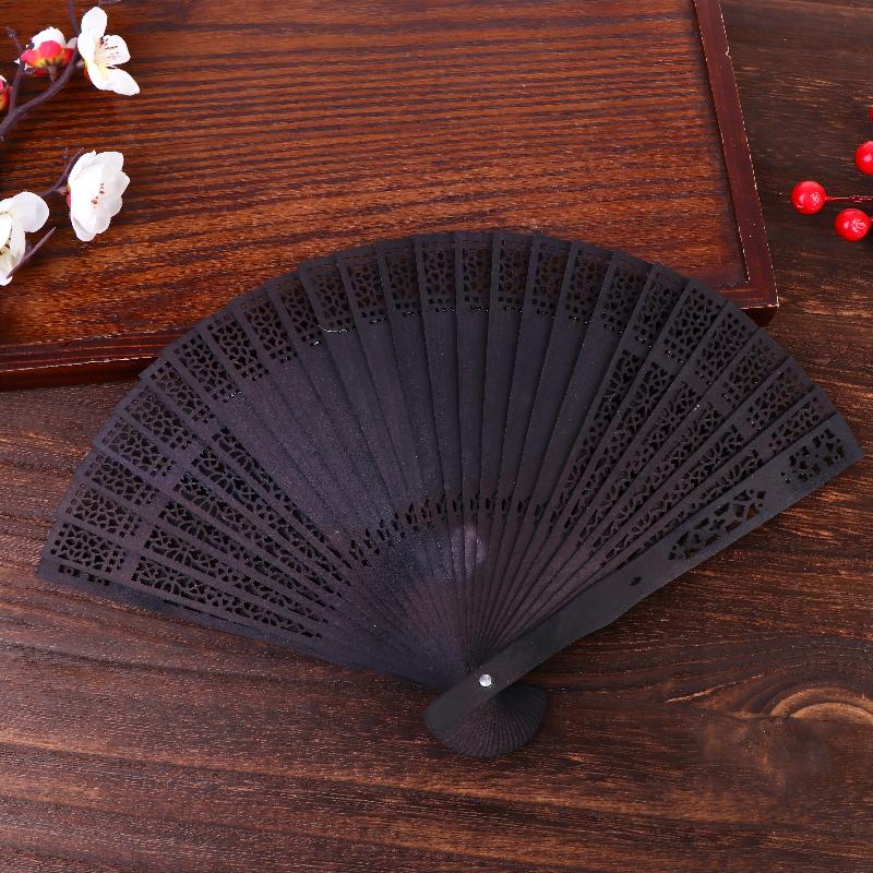 Vintage Hollow Carved Wooden Folding Hand Fan Chinese Style Bamboo Fan For Wedding Valentine'S Day Party Decor Summer Cooling
