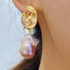Natural colorful pink and purple baroque pearl stud earrings, special-shaped earrings, earrings, high-end romantic earrings, women's European and Amer