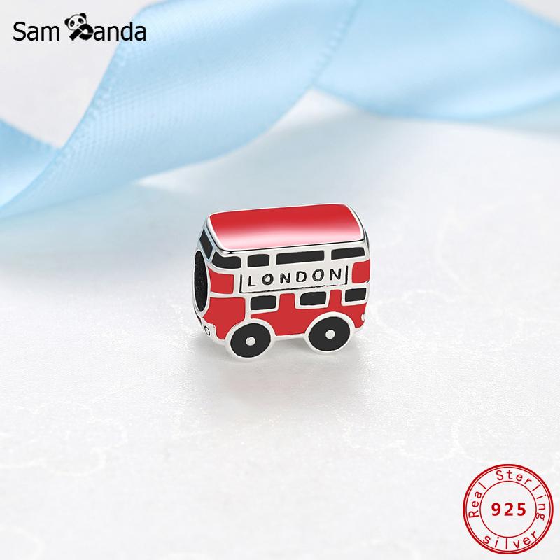 Original 925 Sterling Silver Charm Bead Travel London Bus Motorcycle Suitcase Charms Fit Fashion Bracelets Women Diy Jewelry