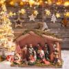 Permanent Religious Birth Manger Display With Oaken Stable And Rosin Figures