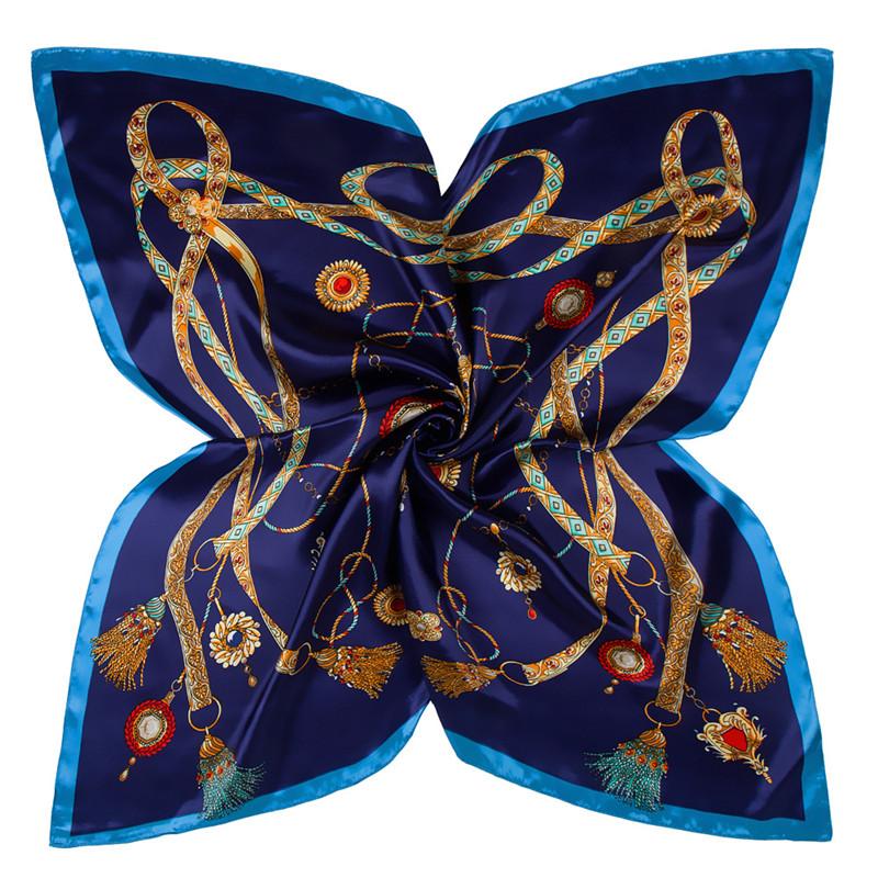 Fashion Square Scarf 2024 New Chain Women Silk Scarf Hijab Luxury Brand Shawl Foulard Plaid Scarves Wraps For Ladies