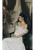 Maternity French White Gown - High-End Retro Oil Painting Style for Photography