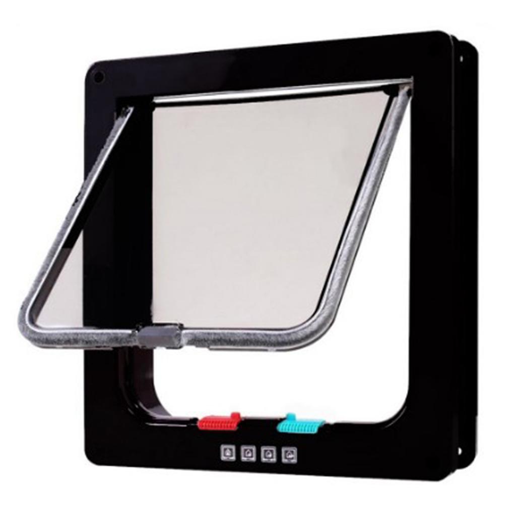 Cat Door Wearproof Automatic Window Closure Function Cat Interior Exterior Door for Pet Cat Dog Black L