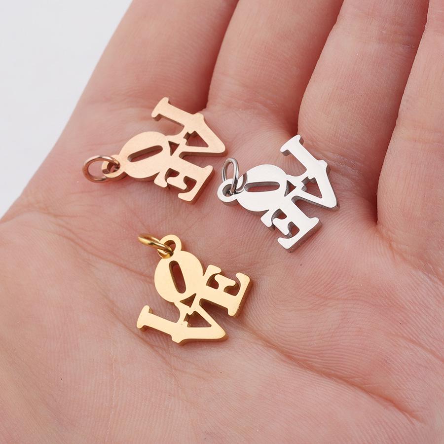 16x19mm Love Hollow English Pendant with 0.8x5mm Hanging Ring - Stainless Steel Jewelry Accessory