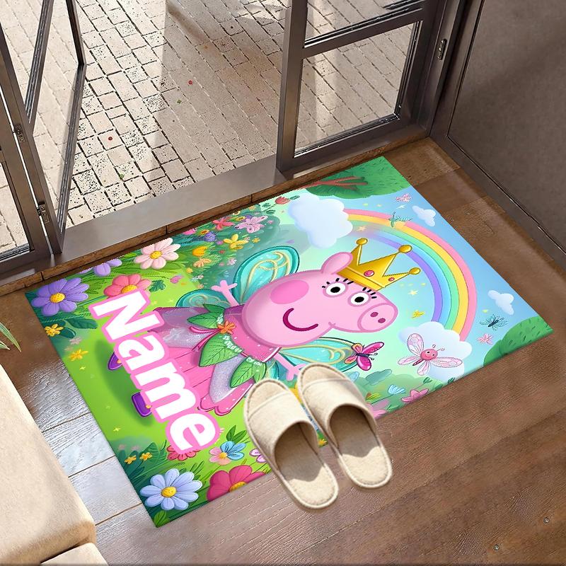 Custom Name Personalized Peppa Pig Print Carpet, Versatile Home Decor Rug, for Playroom, Apartment, Balcony, Entryway, Hallway Gift