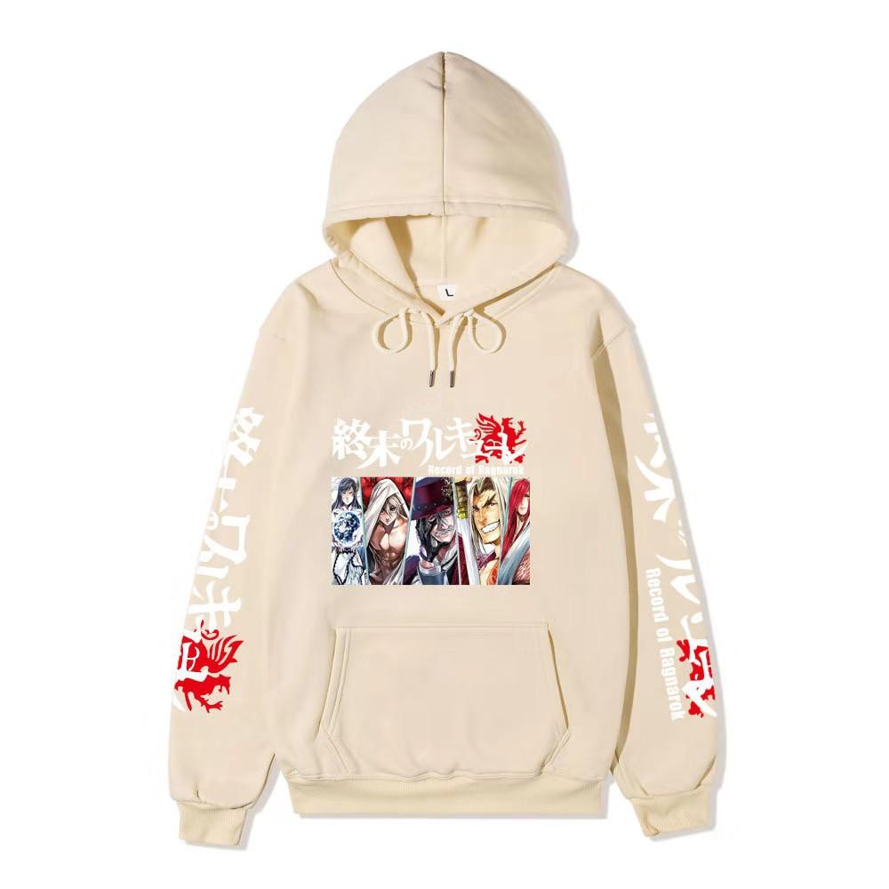 Record of Ragnarok Multiple Characters Anime Hoodie Japanese Dragon Vertical Sleeve Print Casual Pullover Sweatshirt