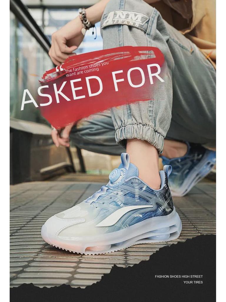 Men's Winter Double-Layer Air Cushion Shock-Absorbing Rotating Button Running Shoes - Trendy All-Match Casual Sports Footwear