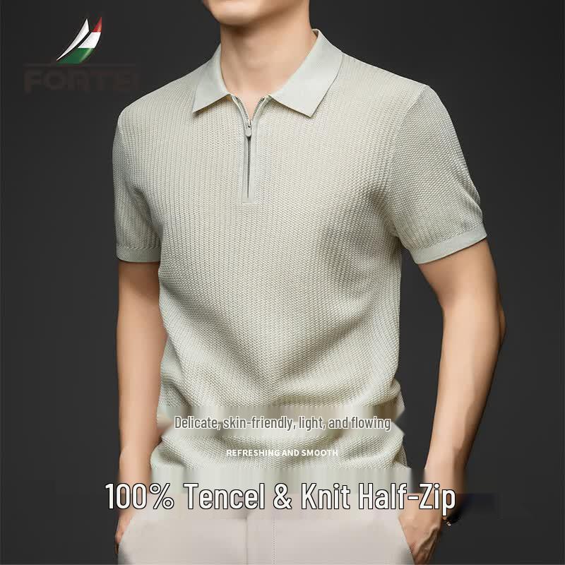 Futing Men s 100% Tencel Half-Zip Knit Polo Shirt 58