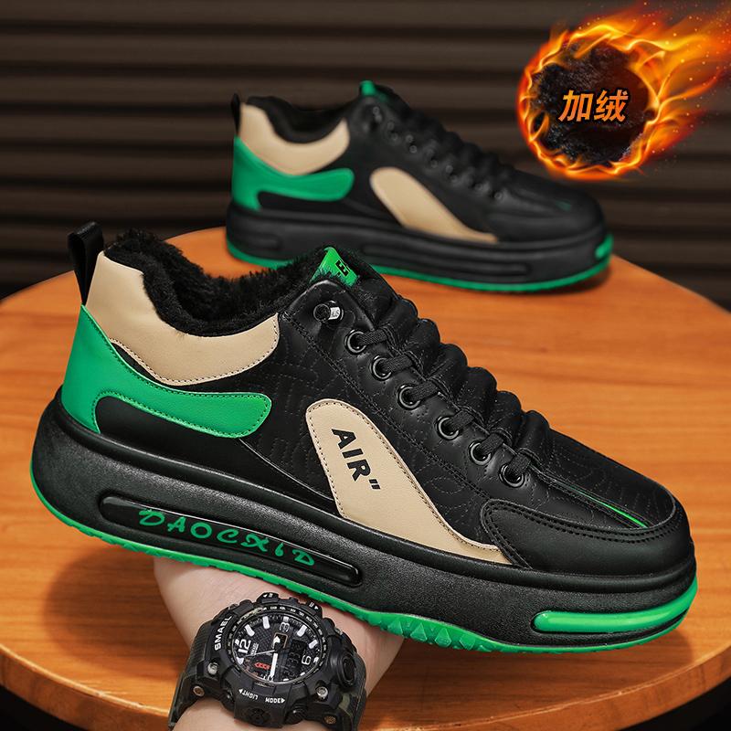 Chunky Sneakers Men Soft Sole Running Shoes Fashion Casual Microfiber Leather Upper Height Increased Flat Platform Board Shoes