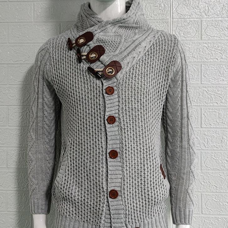 Vinterkofta Herr Yllejackor Tjocka Koftakappor Herrkläder Stickad Tröjjacka Knappjacka Herrtröja Topp